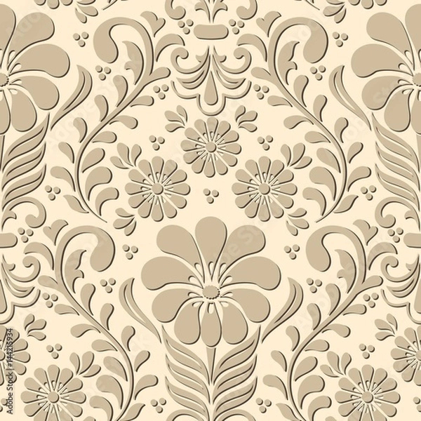 Fototapeta Vector damask seamless pattern element. Classical luxury old fashioned damask ornament, royal victorian seamless texture for wallpapers, textile, wrapping. Exquisite floral baroque template.