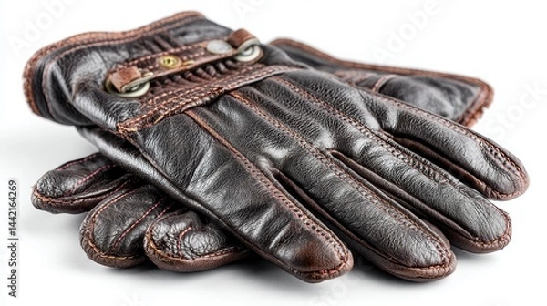 Fototapeta a pair of leather gloves on a white isolated background, soft texture and sharp focus