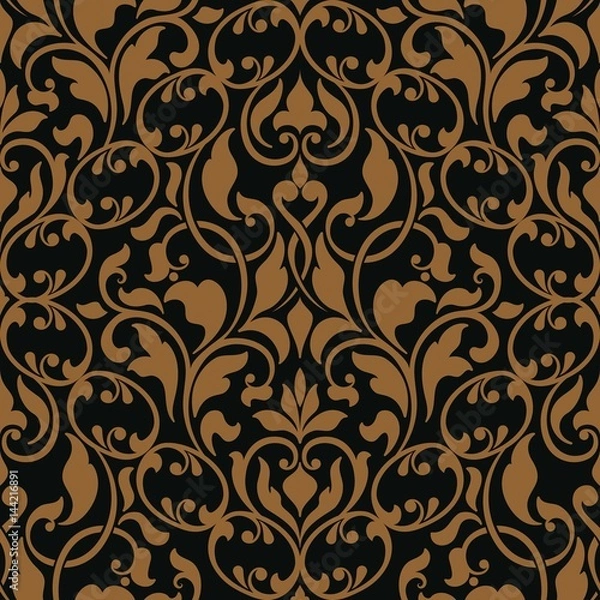 Fototapeta Vector damask seamless pattern element. Classical luxury old fashioned damask ornament, royal victorian seamless texture for wallpapers, textile, wrapping. Exquisite floral baroque template.