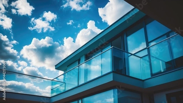 Obraz Contemporary architectural details: glass balcony partitions and transparent balconies