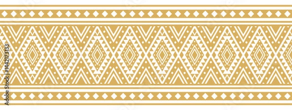 Fototapeta Gold ethnic border with geometric tribal pattern.