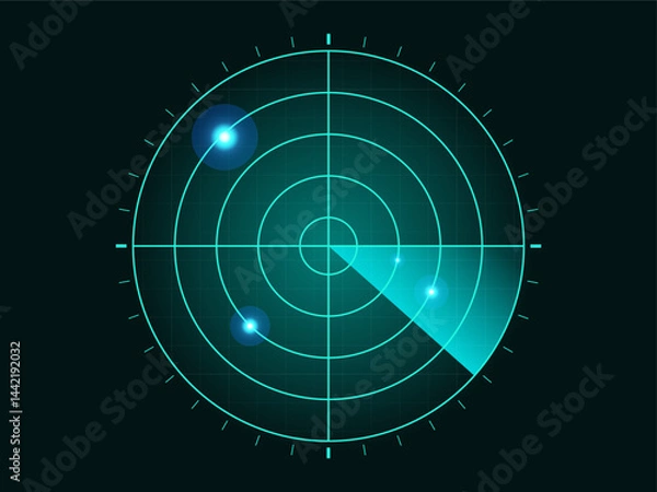 Obraz Radar screen icon. Futuristic radar ui with digital grid and targets