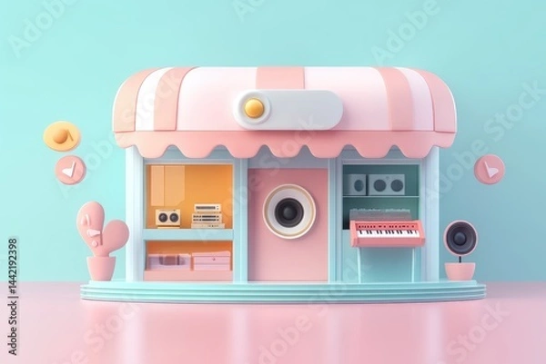 Fototapeta Pastel-colored storefront design with decorative elements.