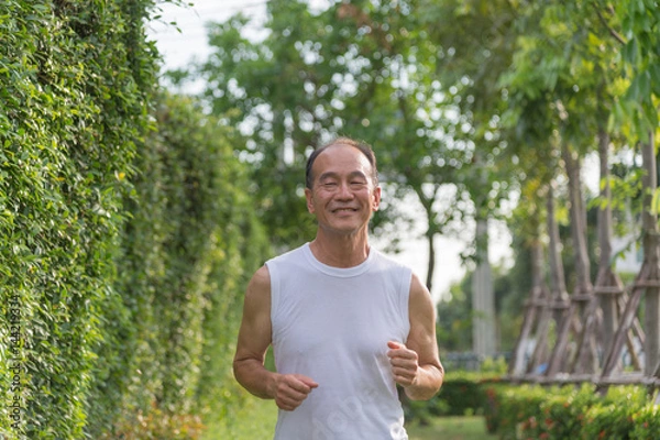 Obraz old man exercise by jogging at the park, health concept