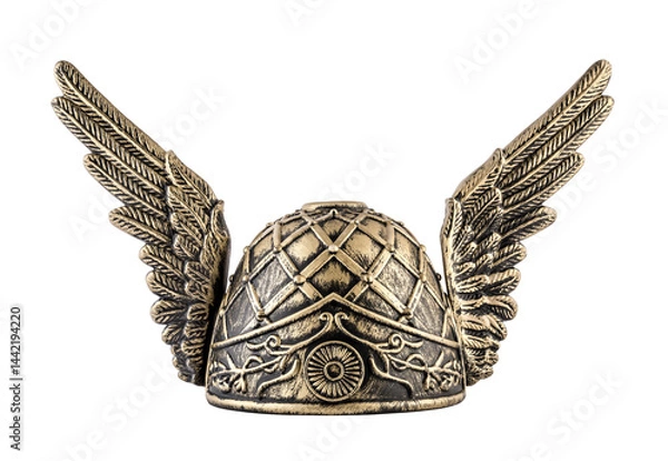 Fototapeta Medieval knight helmet with wings isolated on white background with clipping path
