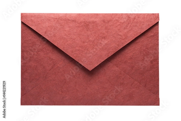 Fototapeta Red envelope made from natural fiber paper isolated on white background. Clipping path included.