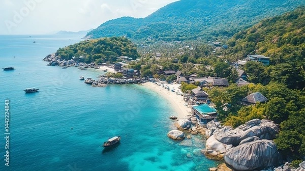 Fototapeta Relaxing beach escape tropical paradise koh tao aerial view serene environment travel experience