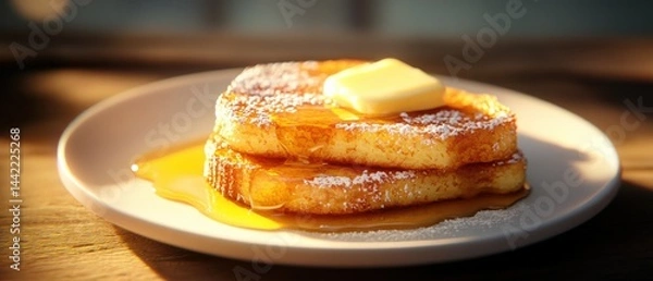 Fototapeta French toast with butter and syrup