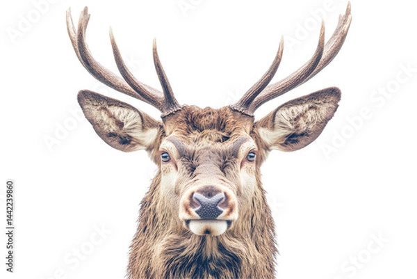 Fototapeta Close-up of a deer head  Mature deer with large antlers  Focused on face and antlers