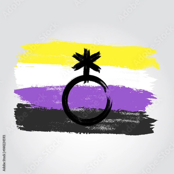 Obraz Non-binary pride flag in a form of brush stroke with nonbinary symbol