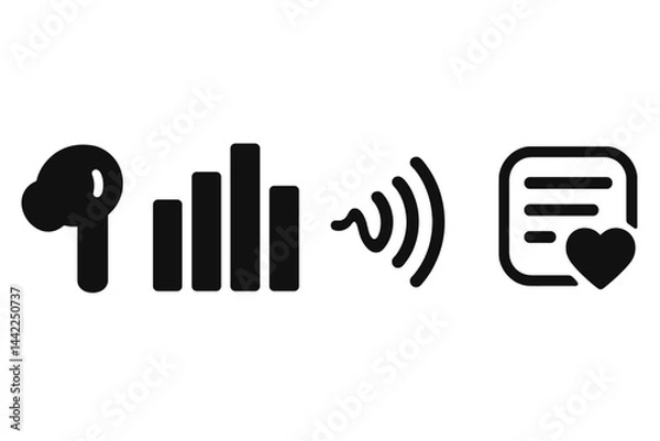 Obraz Audio icons showing device, levels, wave, and favorite list