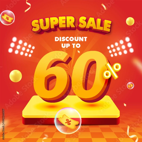 Obraz Super sale social media post banner design template with text effect