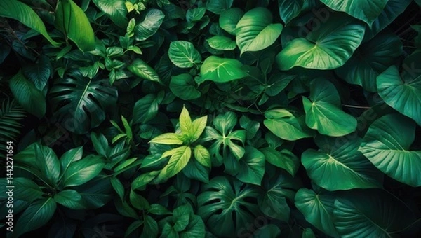 Fototapeta Tropical leaves texture in green background