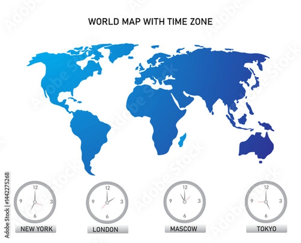 Fototapeta World map with time zone