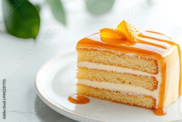 Fototapeta Slice of layered cake on plate