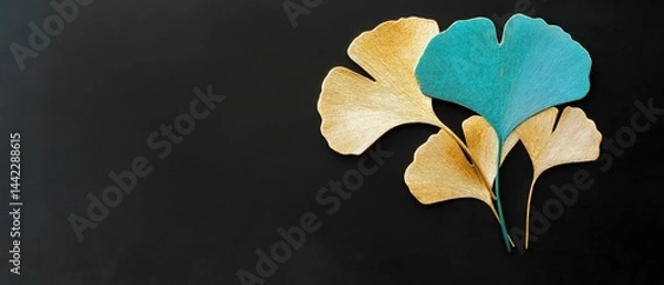 Fototapeta Ginkgo leaves on dark background