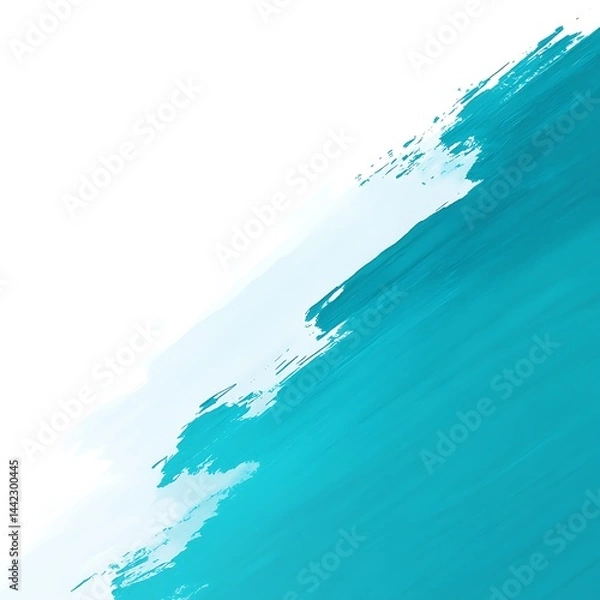 Fototapeta Abstract teal brush stroke on white background diagonal composition