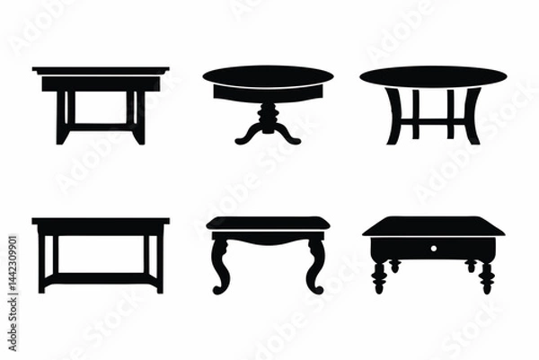 Fototapeta set of Coffee Table icon vector silhouette illustration isolated on white background