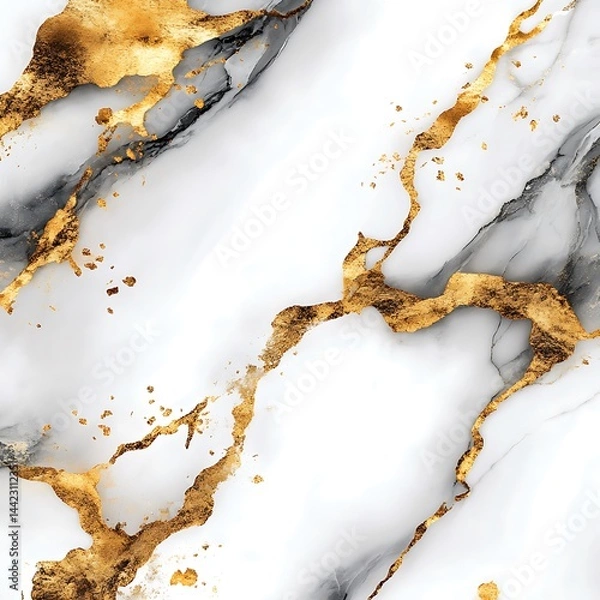 Obraz Abstract white marble with golden veins and gray streaks background art