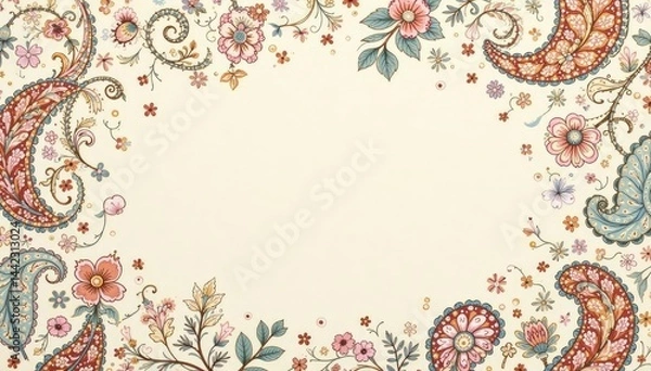 Fototapeta Subtle muted paisley pattern on a cream background , elegant, fabric