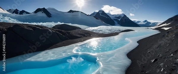 Obraz Alaskan glaciers melting into crystal clear pools reflecting bright cloudless skies