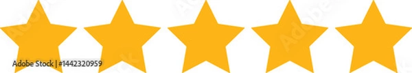 Obraz Five star rating. Product review Flat & Unique icon for apps and websites. Five stars customer product review feedback icon, 5 star rating service satisfaction good quality isolated vector yellow clor