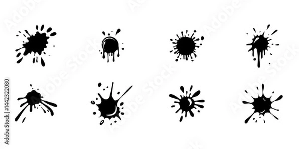 Obraz Set of Hand Drawn Ink Blots with Drops Vector Illustration.