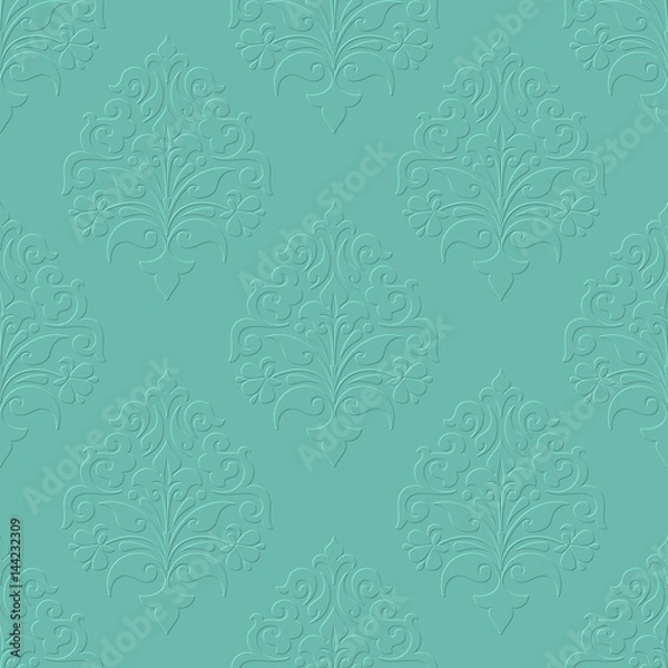 Fototapeta Vector damask seamless pattern background. Classical luxury old fashioned damask ornament, royal victorian seamless texture for wallpapers, textile, wrapping. Exquisite floral baroque template.