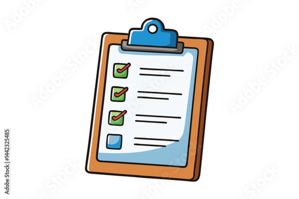 Fototapeta Happy checklist clipboard with ticked items, ideal for representing productivity, planning, and work tasks, suitable for Labor Day or Labour Day