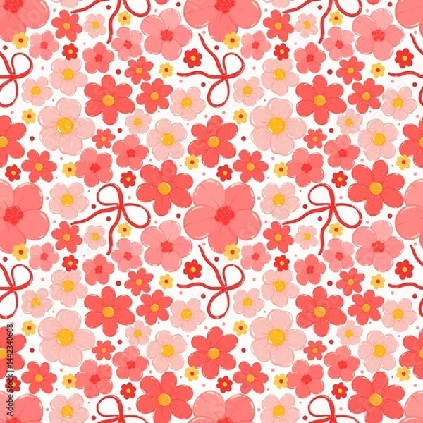 Fototapeta Coquette Spring Blooms Pattern. Daisy Dream Pattern