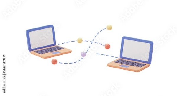 Fototapeta Isolated Two Laptops Connected with Dots