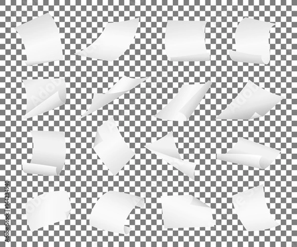 Obraz Blank paper sheets falling down. Illustration on grey background.