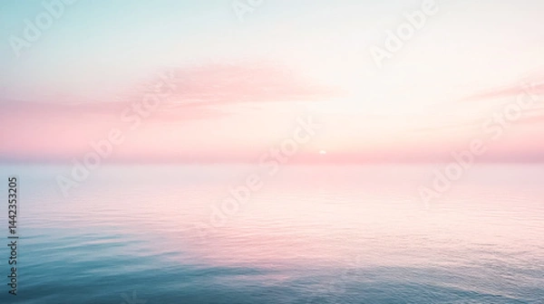 Fototapeta Tranquil misty lake at sunrise with soft pastel colors