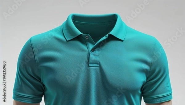 Fototapeta Stylish turquoise polo shirt displayed in minimalist setting, perfect for casual wear or smart-casual occasions