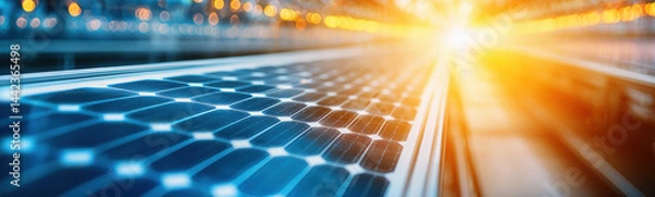 Obraz Solar panels reflecting sunlight in modern facility