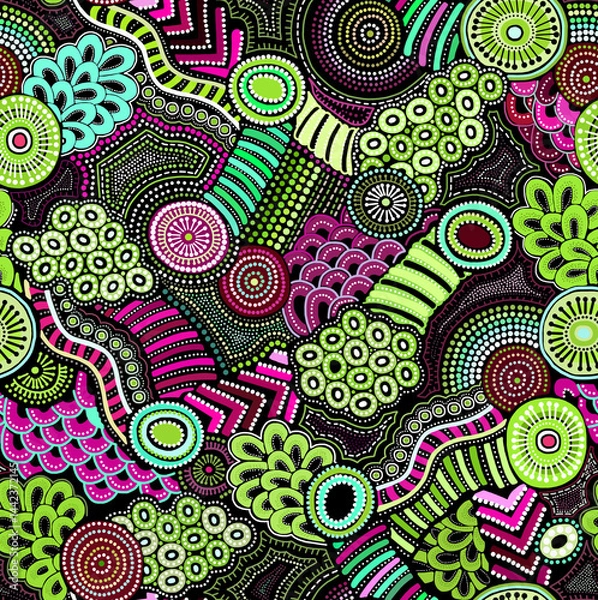 Obraz Abstract hand-drawn drawing of bright colors of chaotic shapes.Seamless pattern.