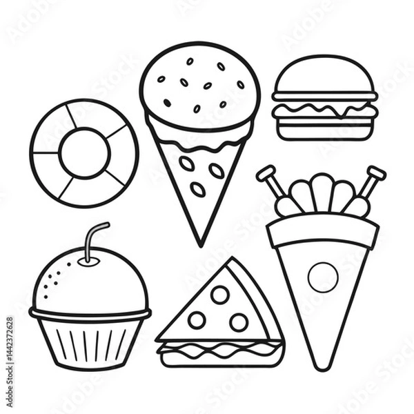 Obraz Simple Line Art Illustration of Summer Food and Drinks