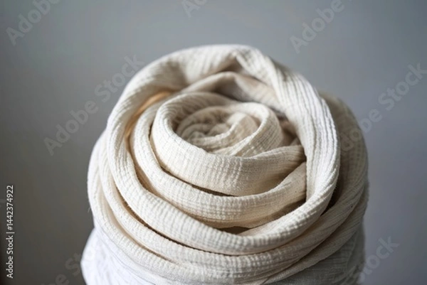 Fototapeta A soft, diffused macro photograph captures the ethereal beauty of white muslin fabric