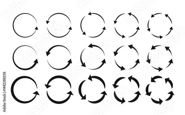 Fototapeta Circular arrows different thickness of black color.