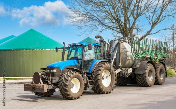 Fototapeta Tractor with slurry tank in front of a biogas plant - 8781