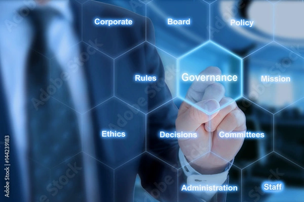 Fototapeta Hexagon grid governance click from businessman