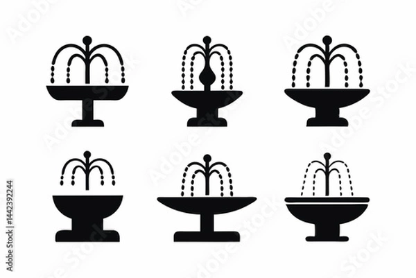 Fototapeta set of Fountain icon vector silhouette illustration isolated on white background