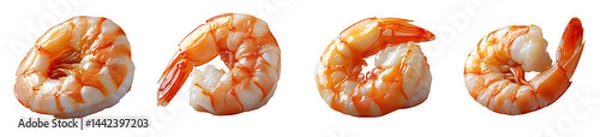 Fototapeta Row of Orange Peeled Cooked Shrimp Isolated on Transparent Background Shot