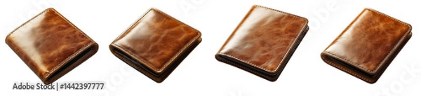 Fototapeta Set of Brown Leather Wallets Isolated on Transparent Background, Stylish