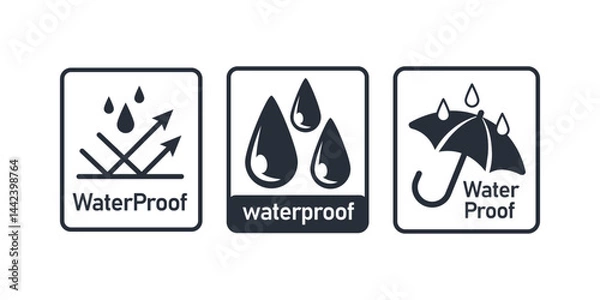 Obraz Waterproof Icons Showing Water Repellency and Umbrella Protection