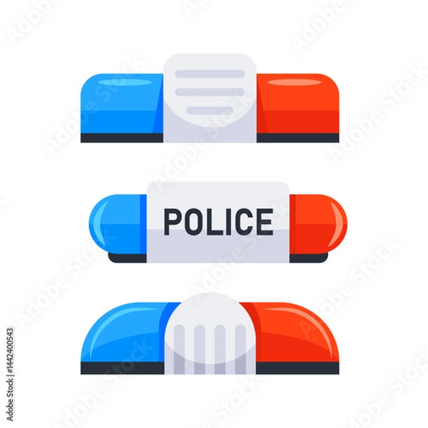 Obraz Set of police flasher representing different emergency vehicle lights with blue and red colors and police writing