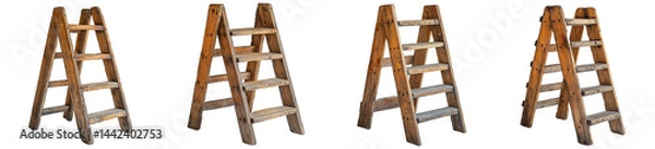 Fototapeta Wooden Step Ladders Collection Set Isolated on Transparent Background Stock
