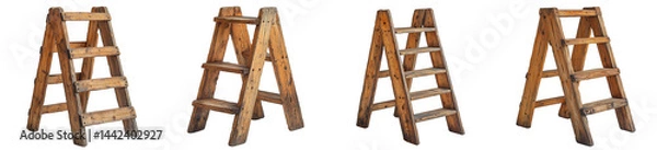 Fototapeta Wooden Stepladders, Vintage Style, Isolated Collection on Transparent Background