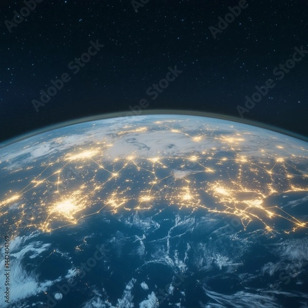 Obraz Earth's night lights from space: illuminated cities across continents
