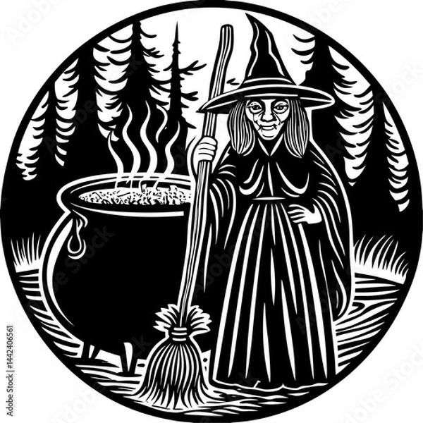 Fototapeta witch on a broom